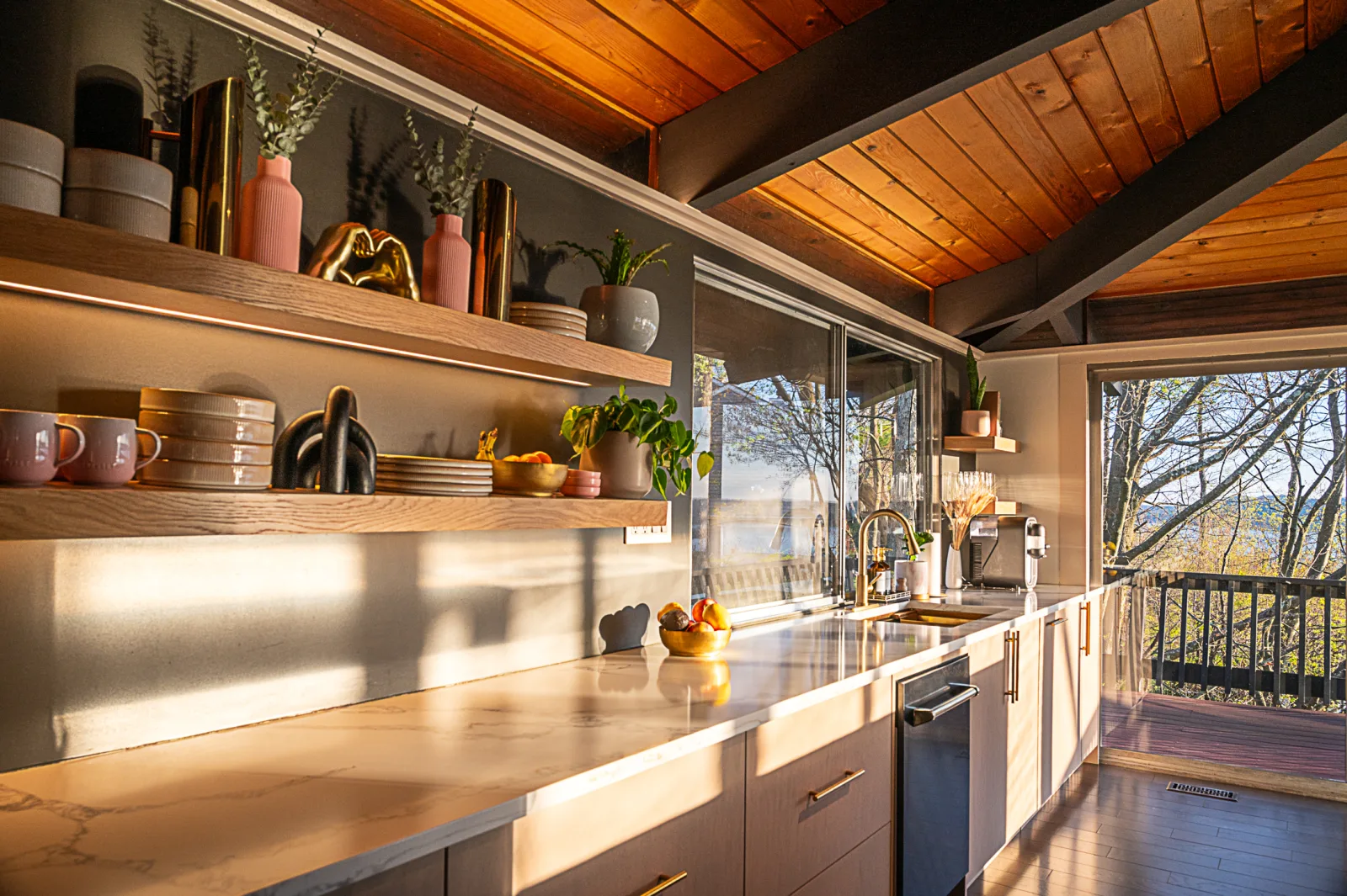 Custom kitchen countertop and shelving details by CT Kitchen Solutions